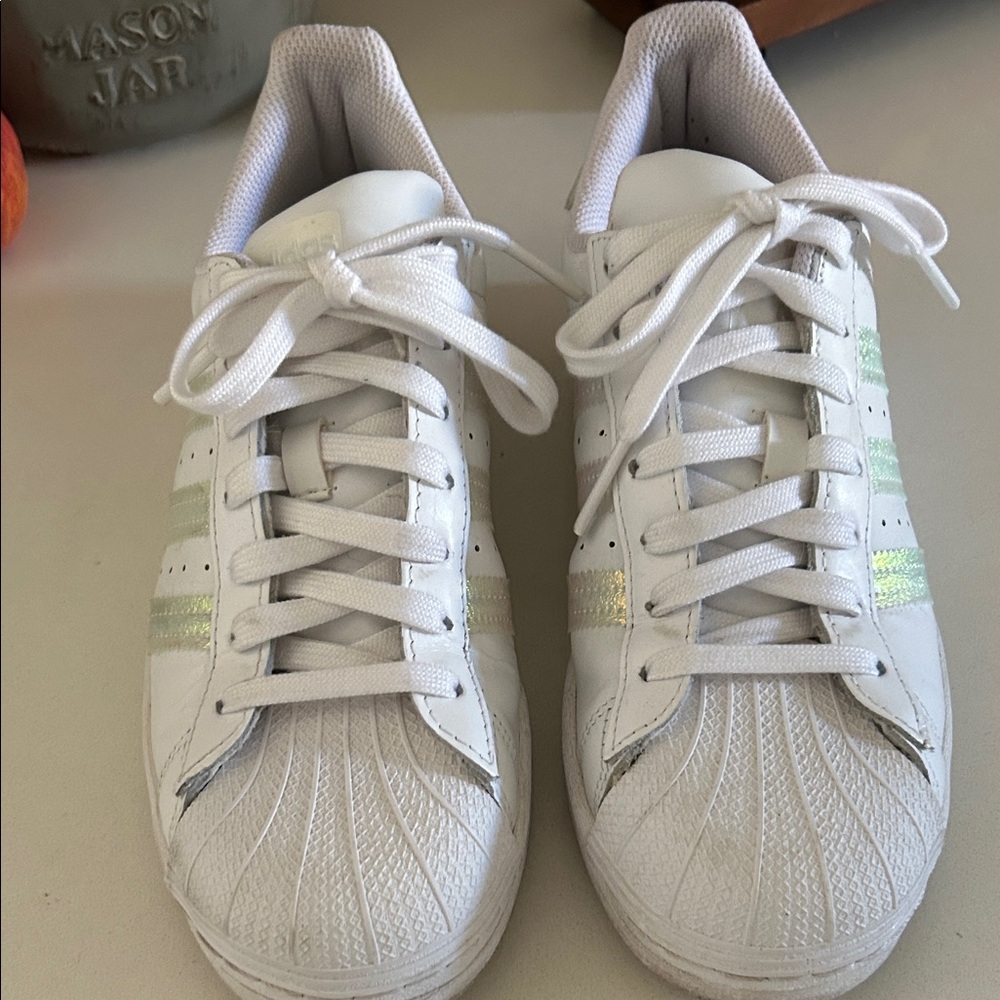 adidas White Sneakers with Silver Accents